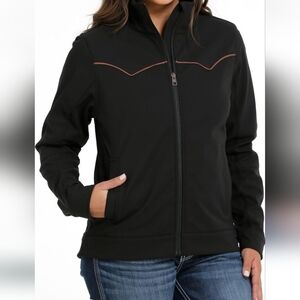 Cinch Women's Western Yoke Bonded Jacket Black With Brown Accents Size Large